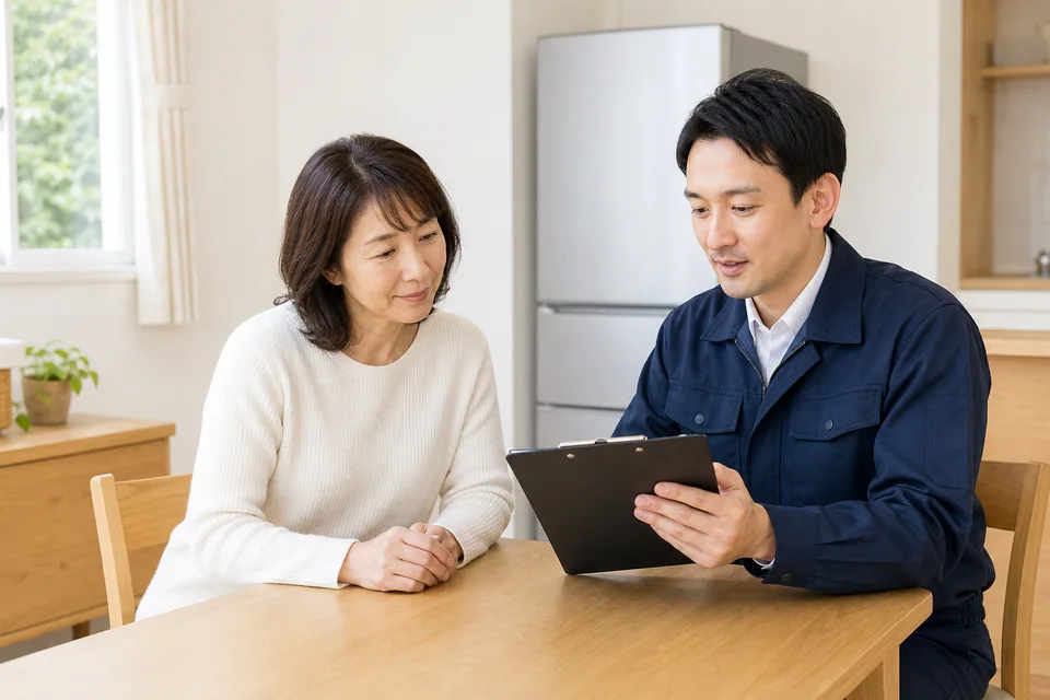 ご自宅で売りたい品物についてまとめて相談する様子