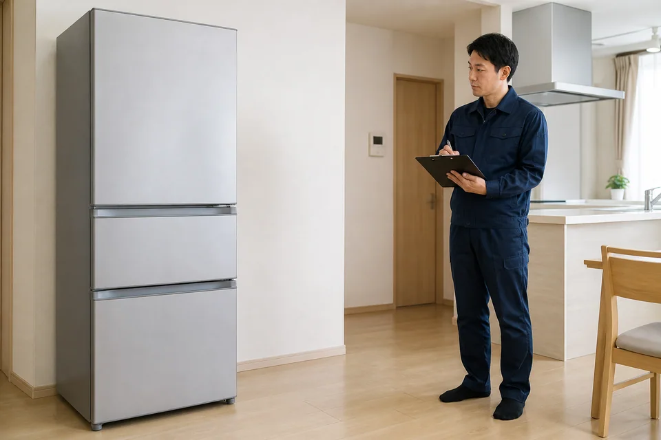 年数の経った家電を確認するスタッフ